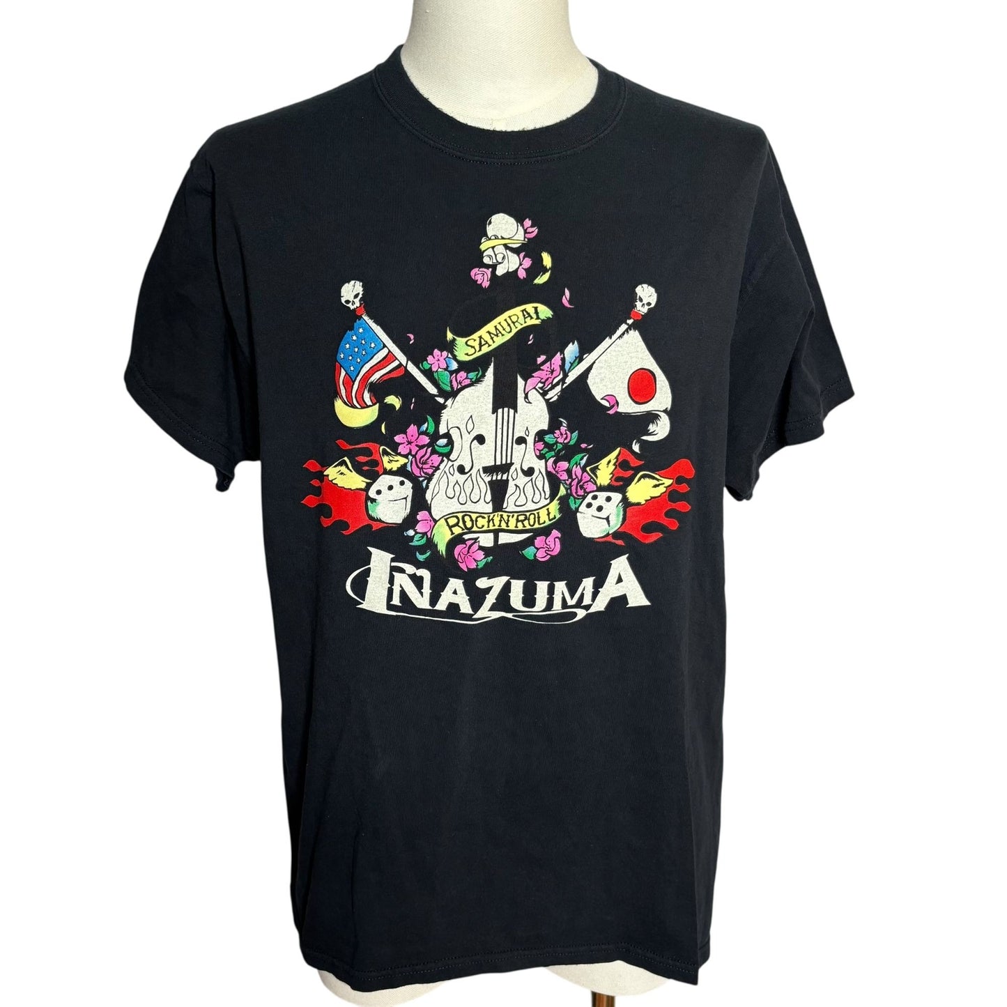 Samurai Inazuma Rock Band Graphic T-Shirt Adult Large Black Short Sleeve Tee