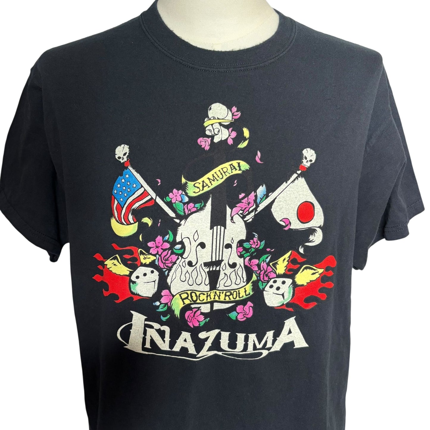 Samurai Inazuma Rock Band Graphic T-Shirt Adult Large Black Short Sleeve Tee