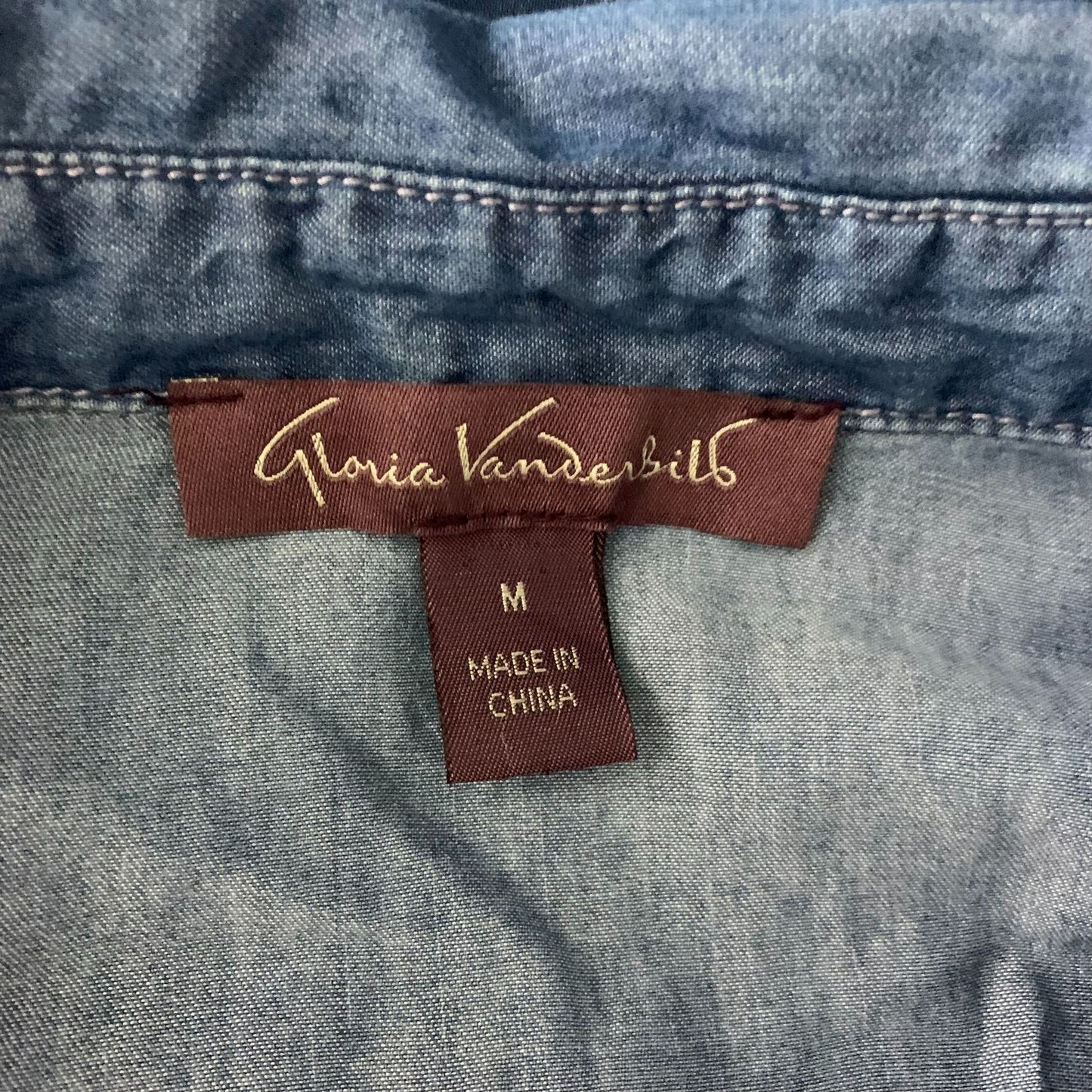 Gloria Vanderbilt Denim Chambray Dress M Blue Buttons Pockets Roll Tab Sleeves