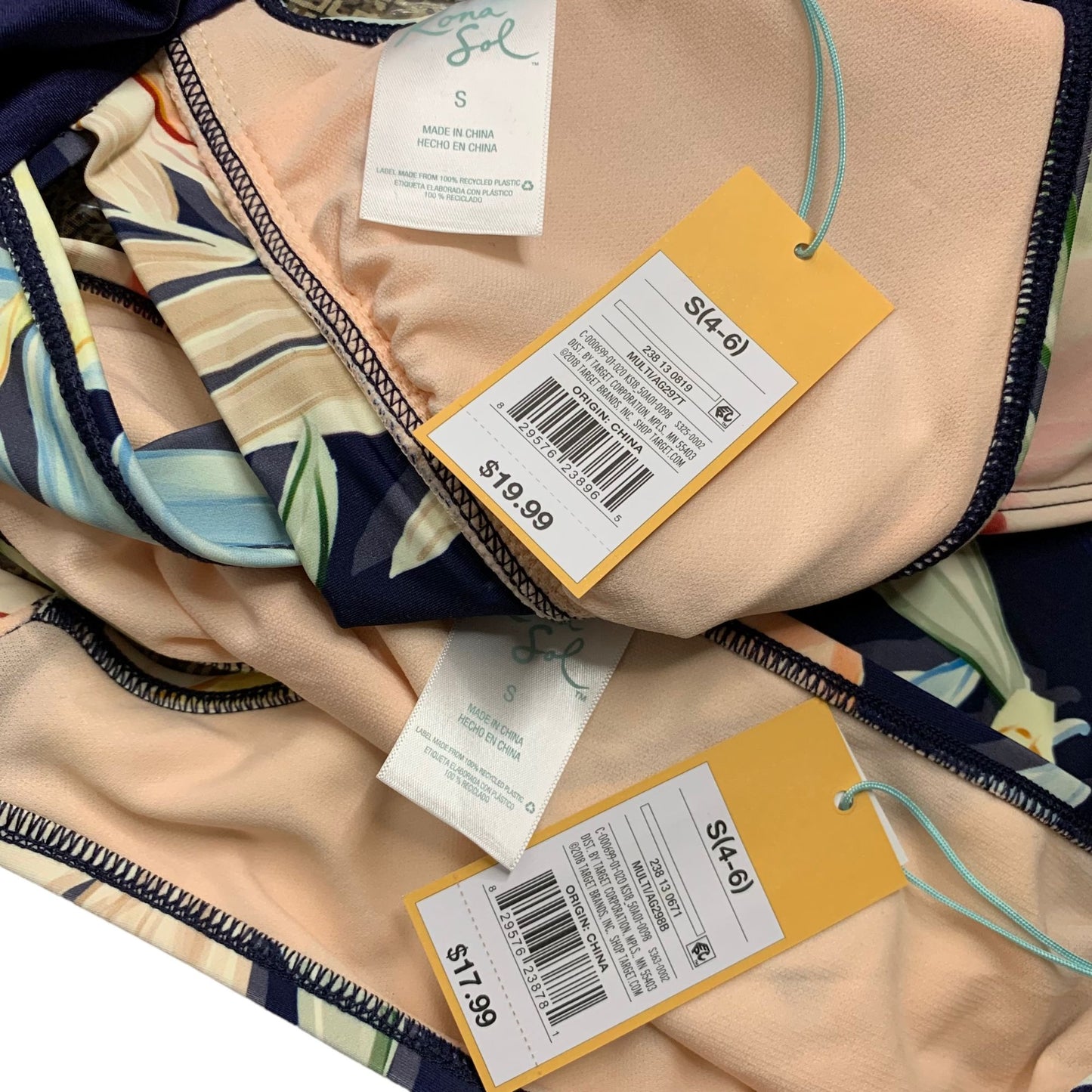 Kona Sol 2pc Bikini Swimsuit S Floral Halter Lightly Padded Med Coverage Hipster