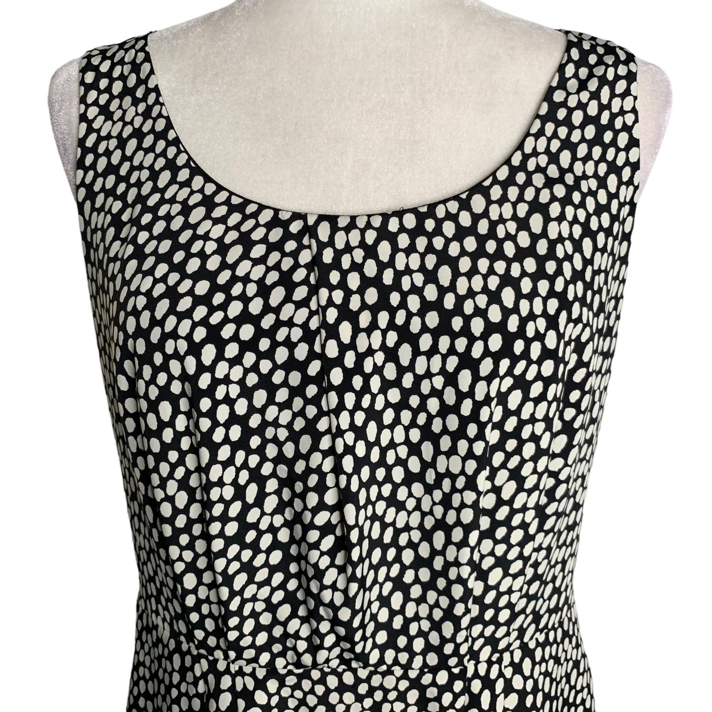 Ann Taylor Loft Sleeveless Sheath Dress 8 Black White Polka Dot Lined Zipper