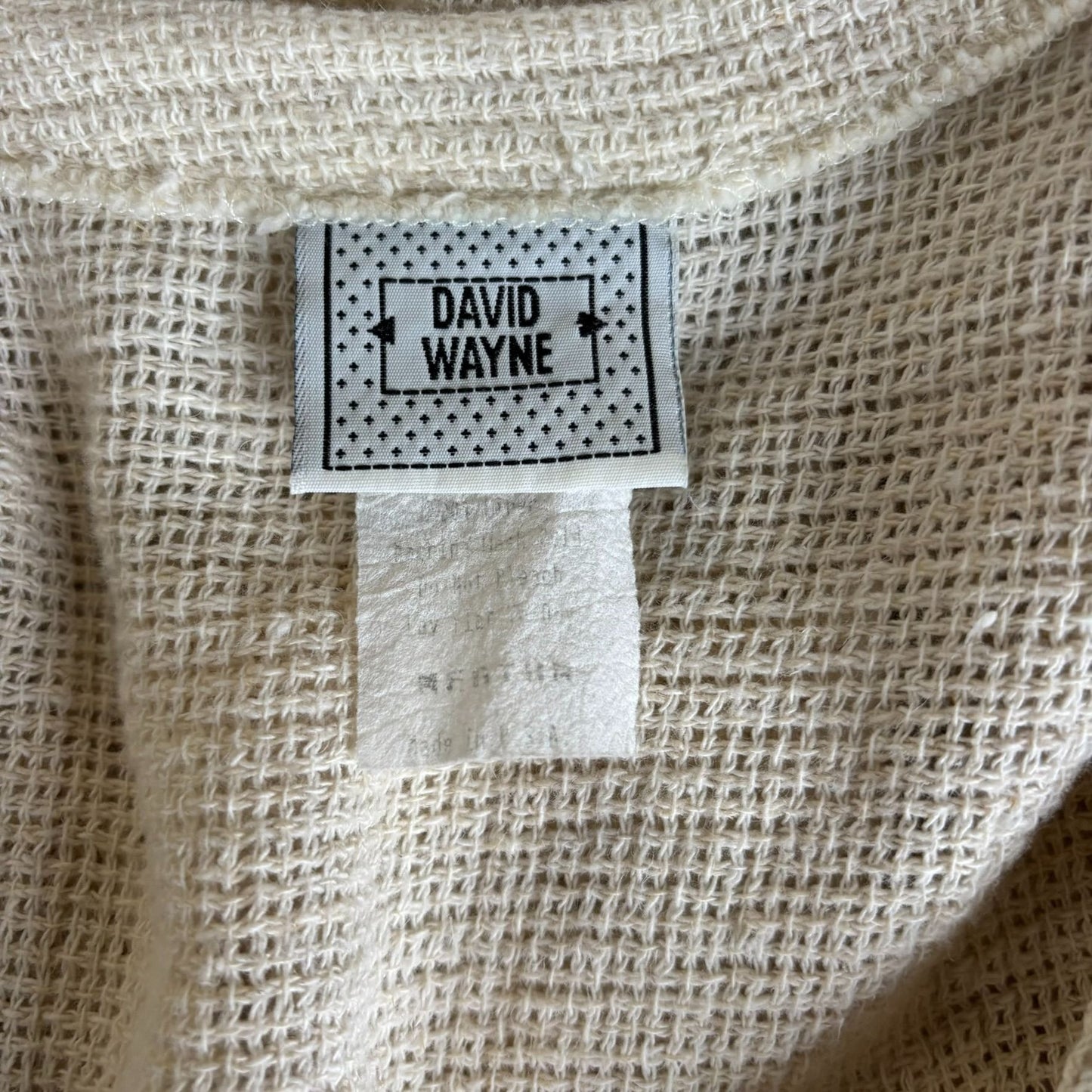 Vintage 90s Knit Patchwork Cardigan Medium Cream Linen Blend Buttons David Wayne
