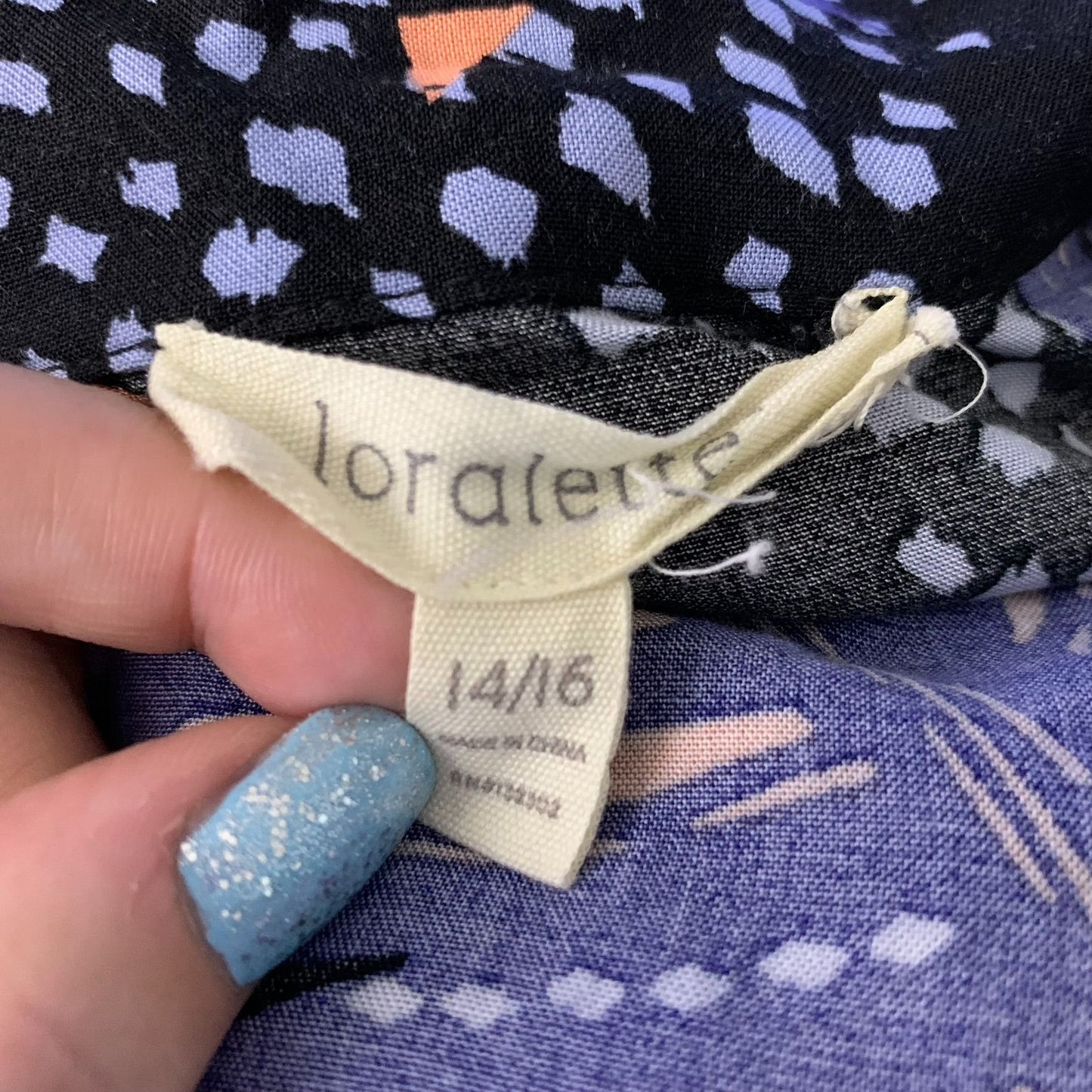 Loralette Short Sleeve High Low Dress 14/16 Black Palm Floral Buttons Pockets