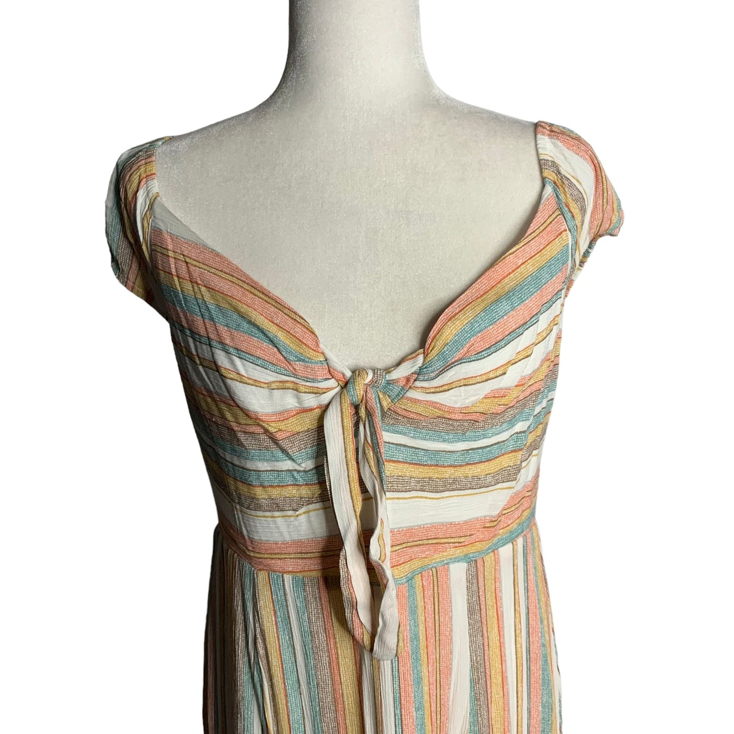 June & Hudson Off the Shoulder Dress XL Multicolored Stripes Lined Tie Bust Zip
