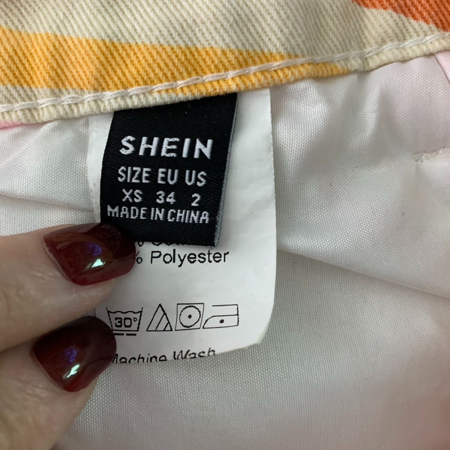 Shein Retro Wide Leg High Rise Jeans XS Orange Swirl Psychedelic 5 Pocket Zip