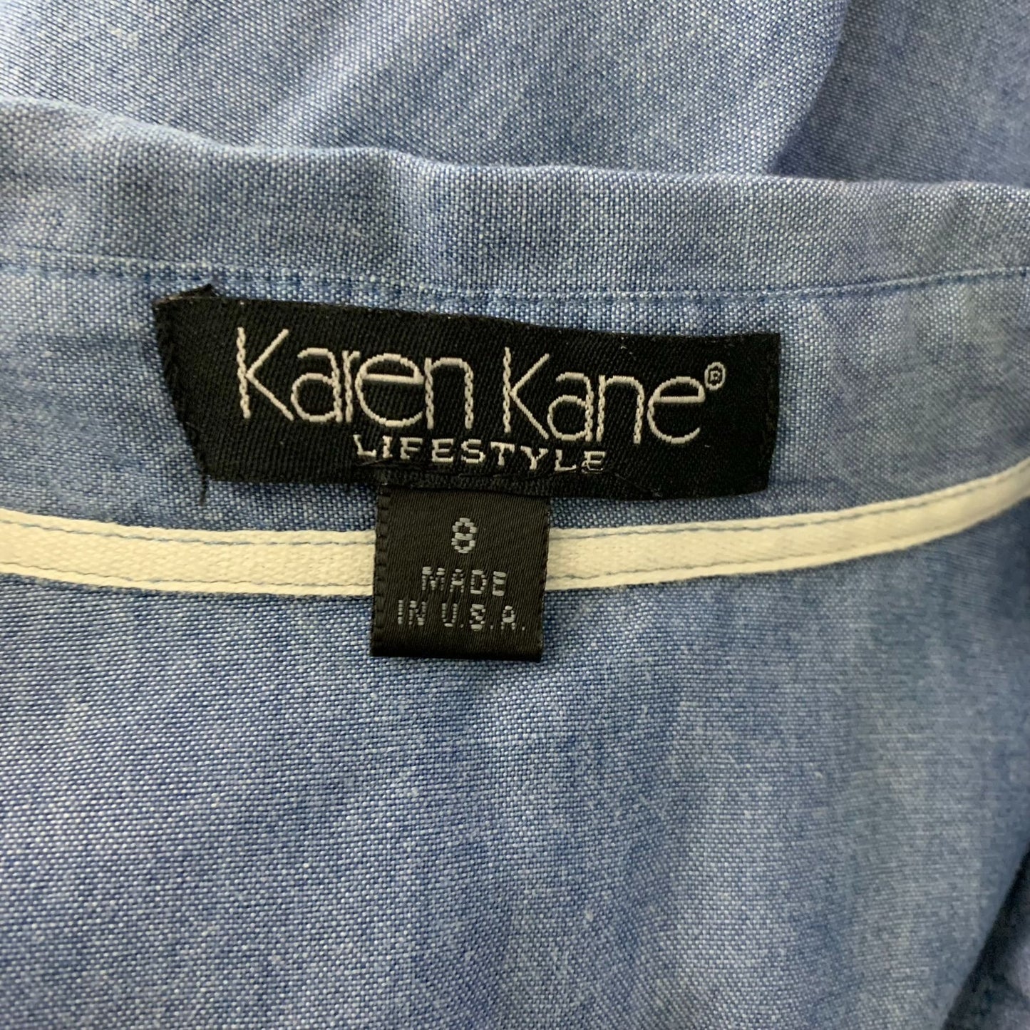 Vintage 90s Button Up Chambray Shirt 8 Blue Denim Pockets 3/4 Sleeves Collared