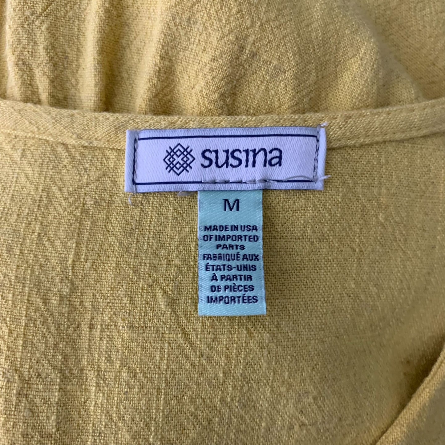 Susina Linen Blend Tiered Mini Dress M Yellow Short Sleeves Ruffle High Low