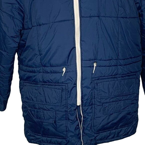 Vintage 80s Outergear Reversible Puffer Jacket L Blue White Hood Zip Pockets