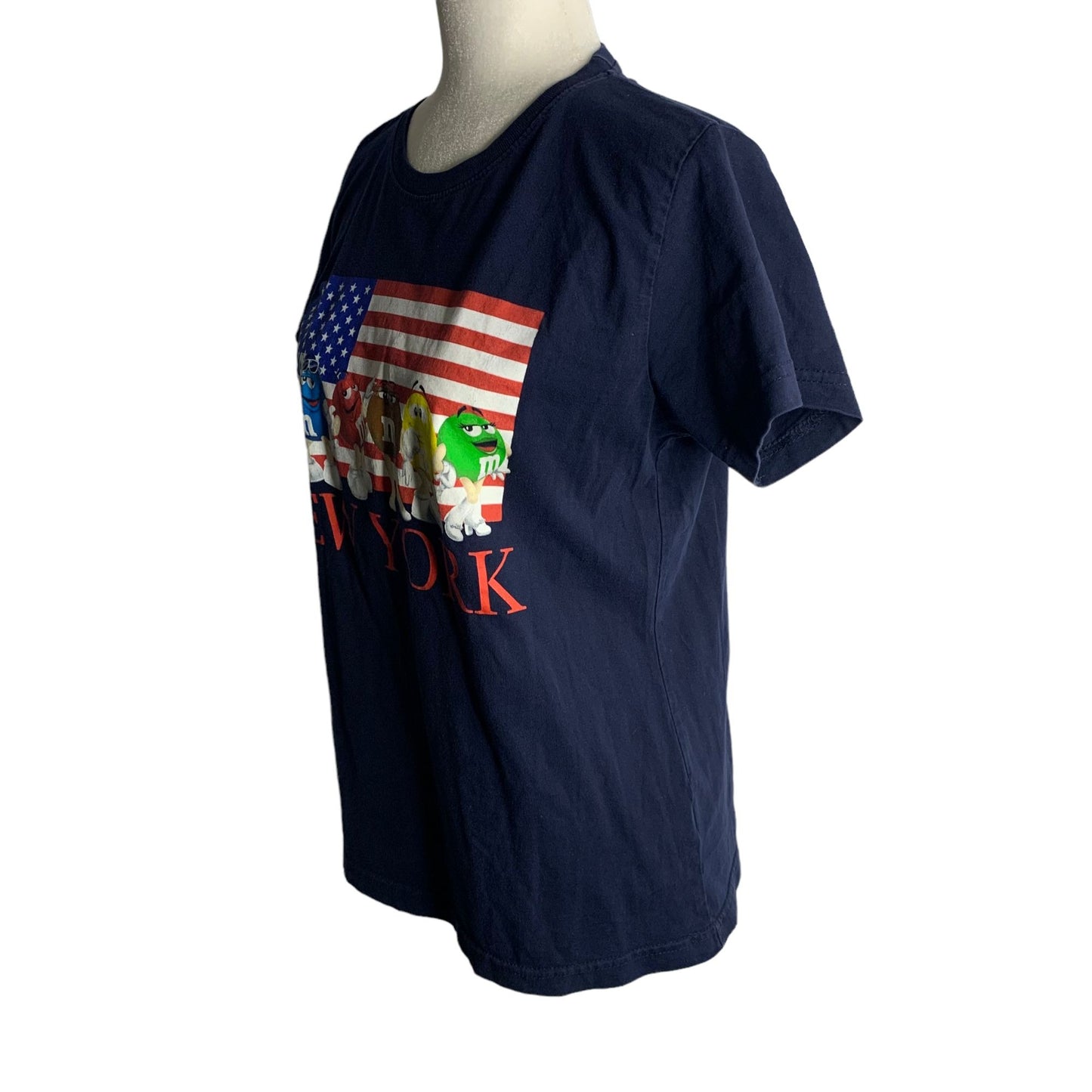 M&Ms New York Crewneck T Shirt L Blue Short Sleeves Snack Tee American Flag