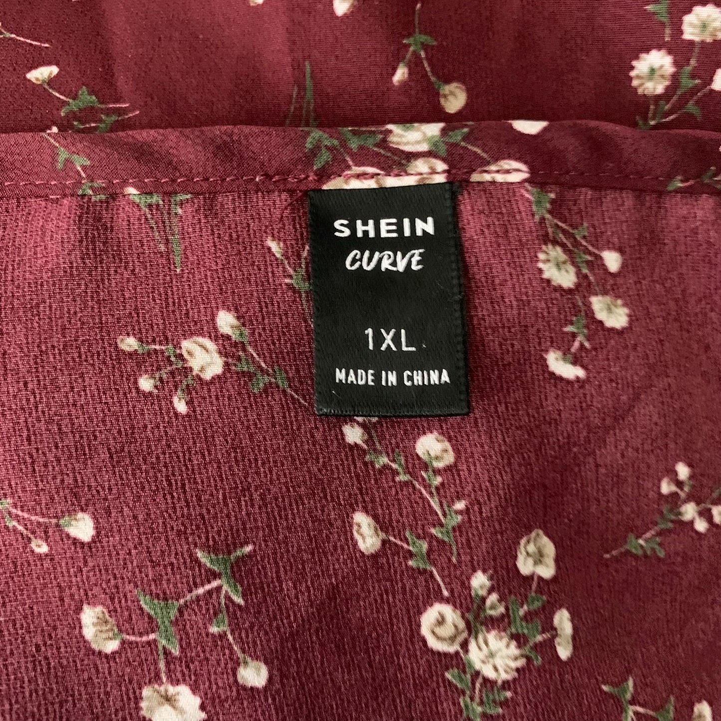 Flutter Sleeve V Neck Swing Dress 1XL Maroon Floral Elastic Waist Knee Length