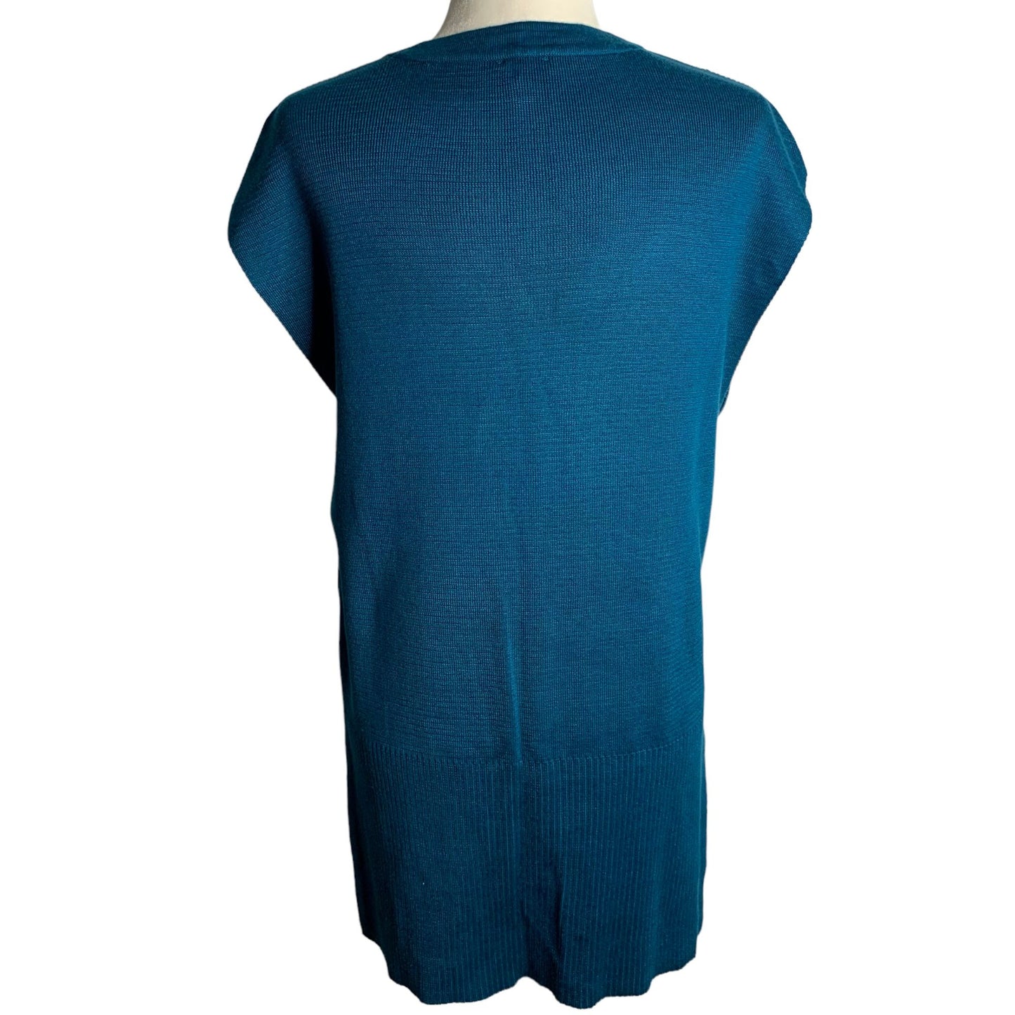 Worthington Tunic Sweater Vest S Teal Sleeveless Round Neck Stretch Knit