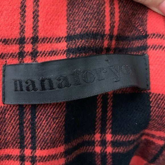 Nana For You Pinafore Wool Midi Dress S Red Plaid Open Back Zip Sleeveless