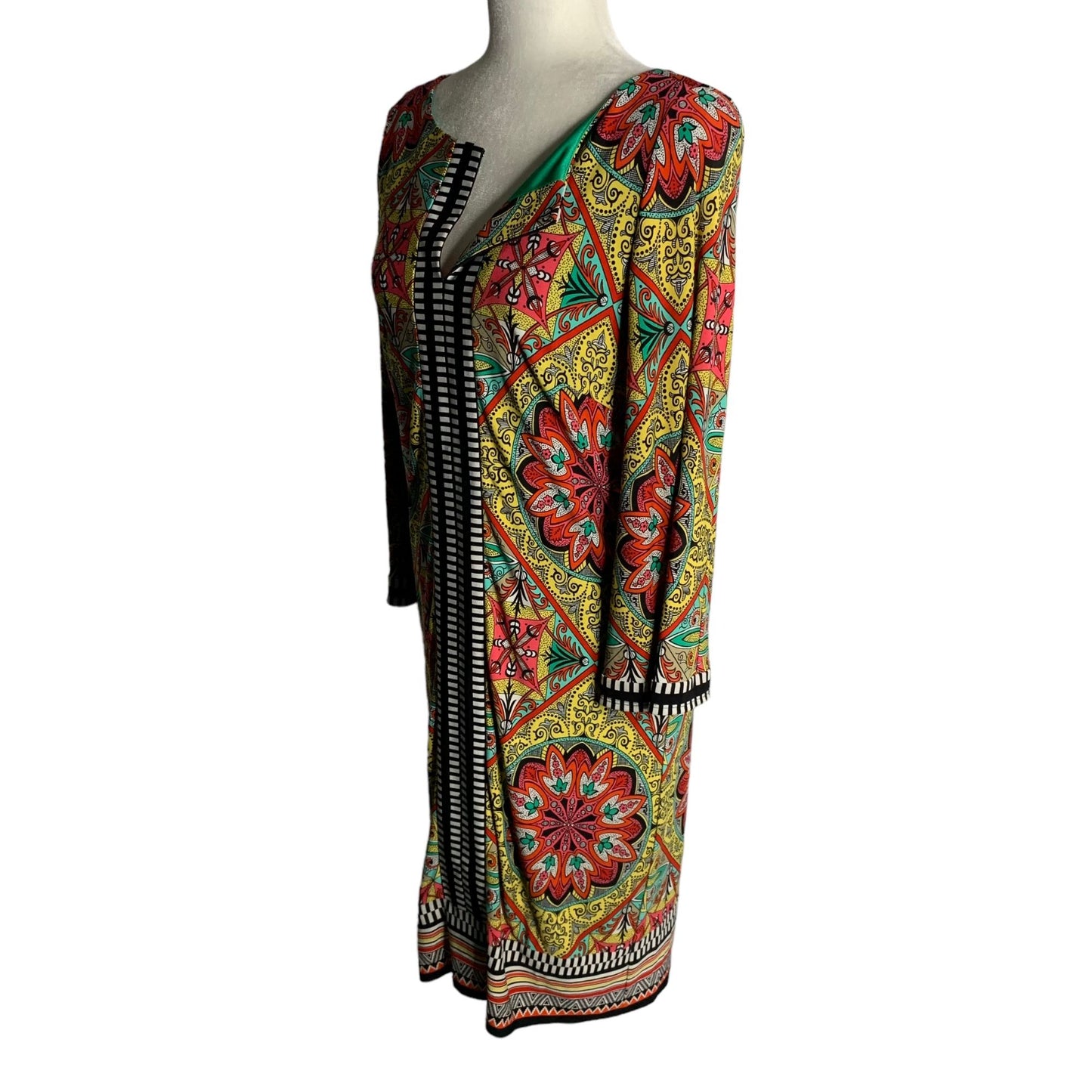 Laundry by Shelli Segal 3/4 Sleeve Shift Dress 8 Multicolored V Neck Lined