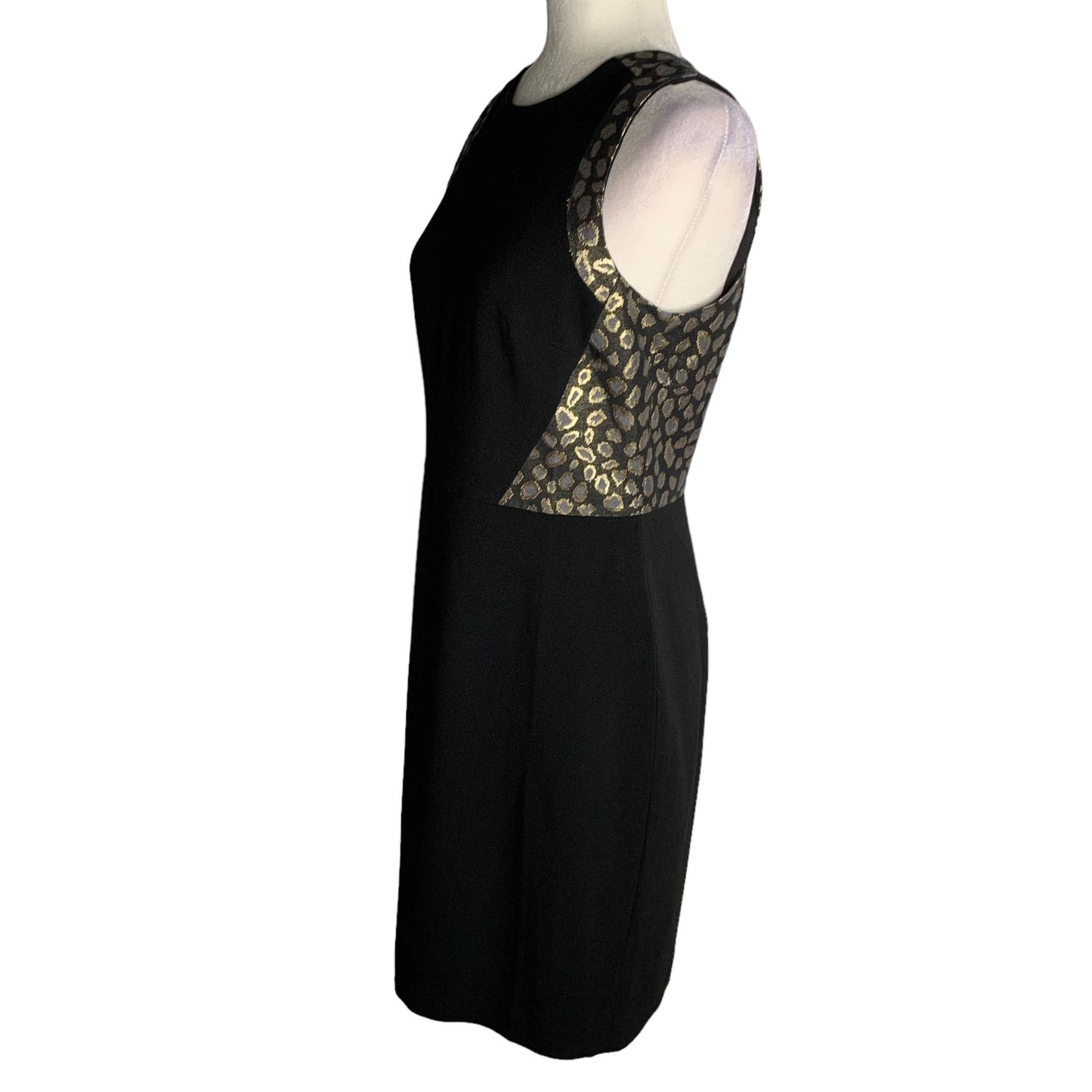Ann Taylor Sleeveless Sheath Dress 4 Black Metallic Animal Print Zipper Lined
