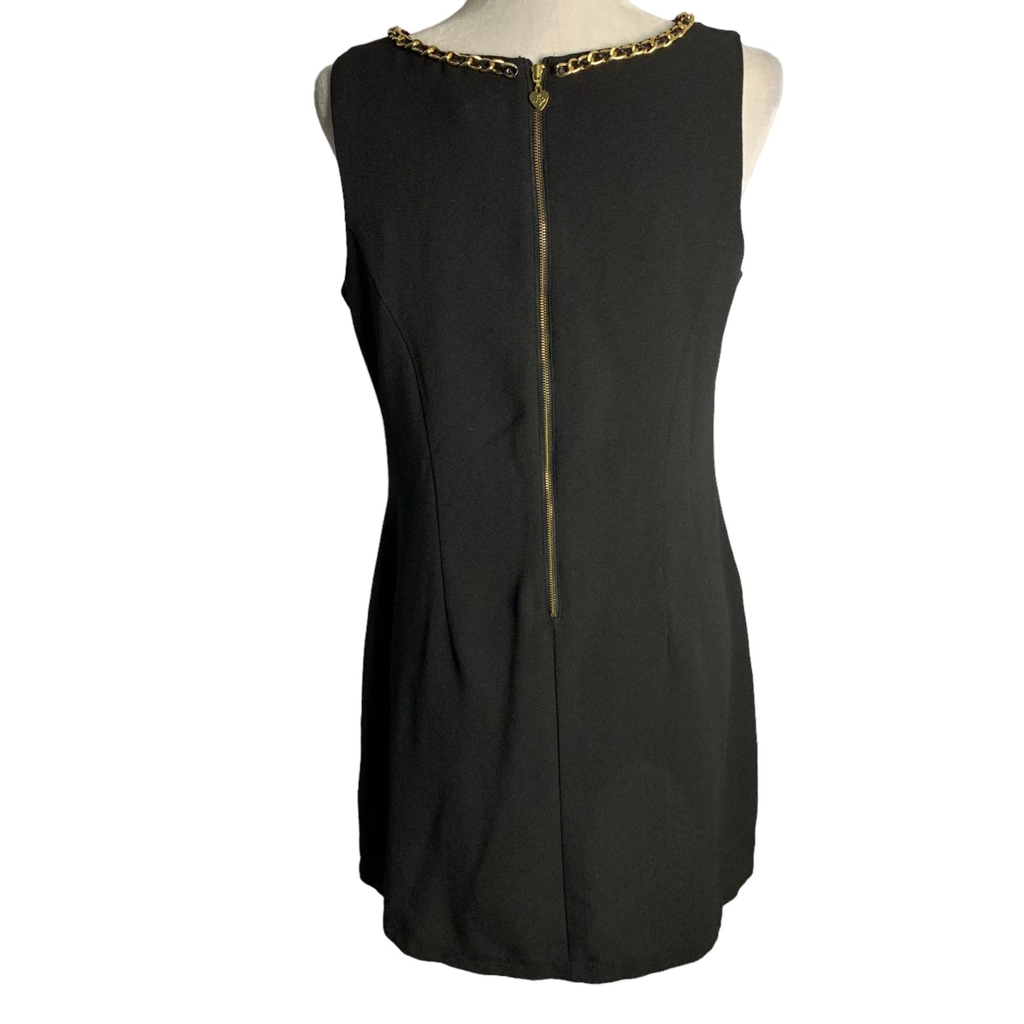 Lipsy London Sleeveless Mini Sheath Dress 10 Black Chain Detail Back Zipper