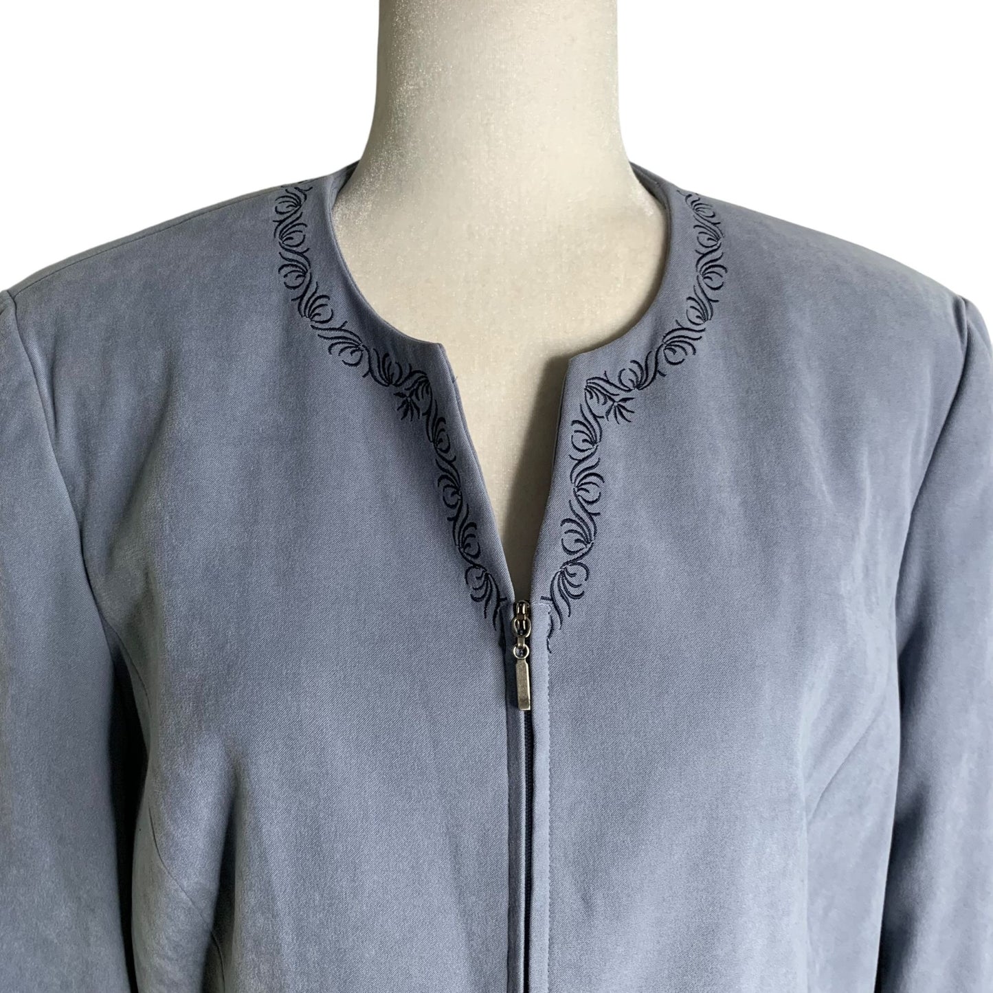 Vintage Norton McNaughton Embroidered Jacket 8 Blue Grey Full Zip Front Lined