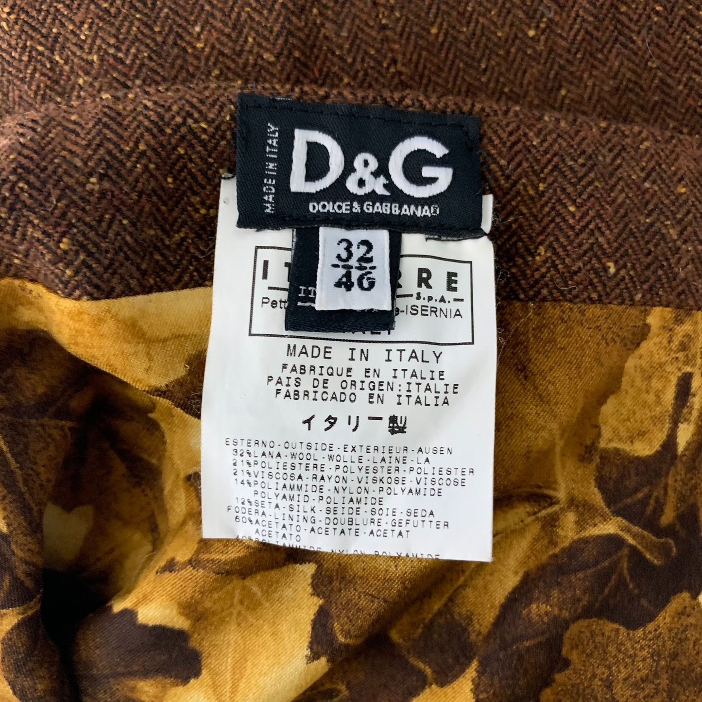 Dolce & Gabbana Wool Silk Blend Tweed Skirt M Brown Knee Length Lined Zipper