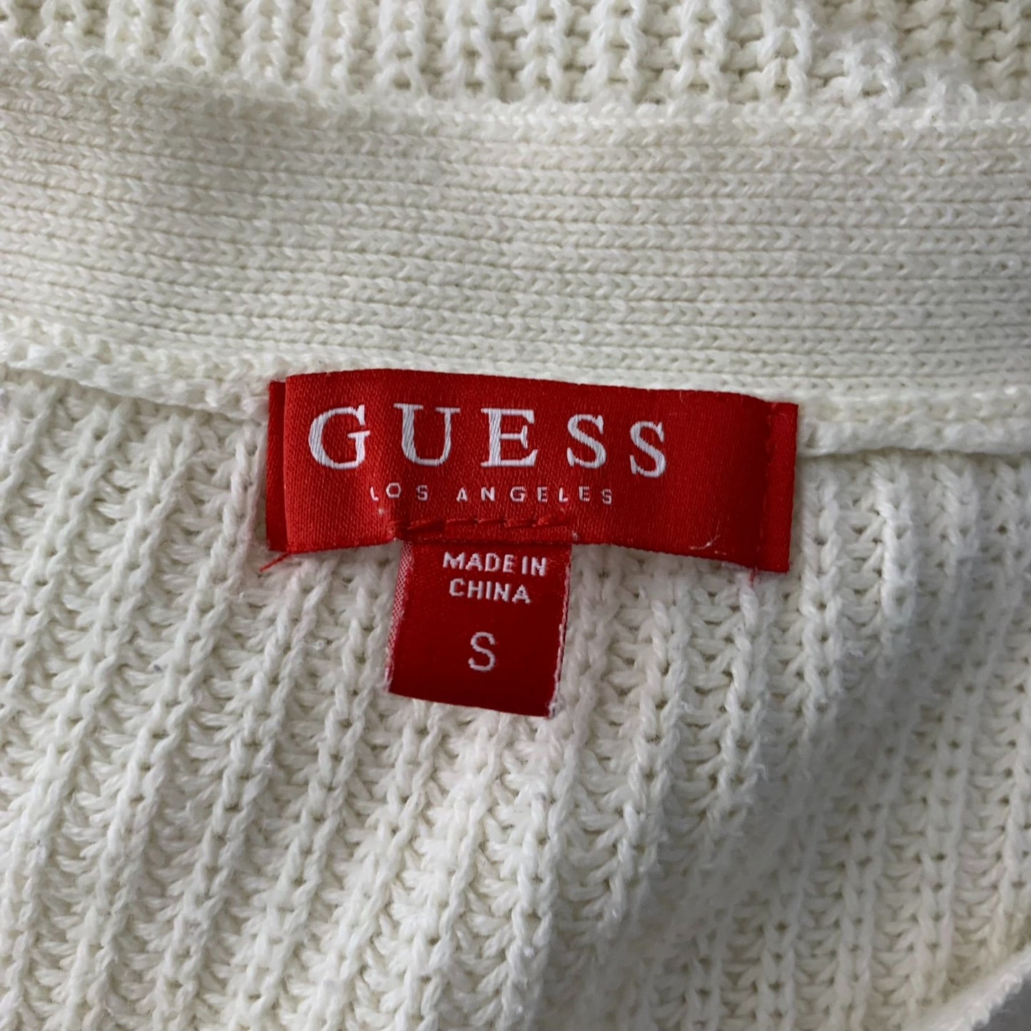 Guess Cable Knit V Neck Sweater S Cream Lace Up Front Long Sleeves Stretch