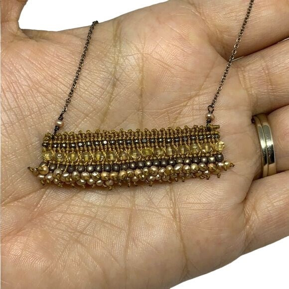 Harper Belle Macrame Citrine Pearl Necklace 20 in Chain Storage Bag NEW