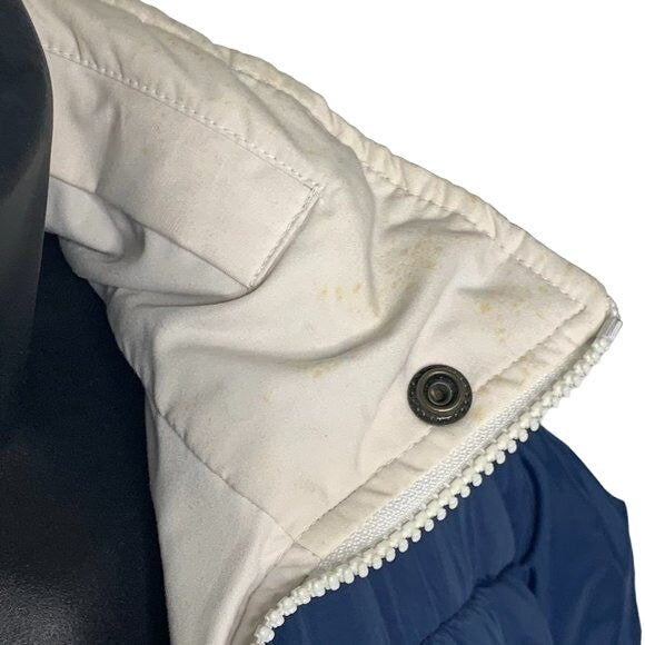 Vintage 80s Outergear Reversible Puffer Jacket L Blue White Hood Zip Pockets