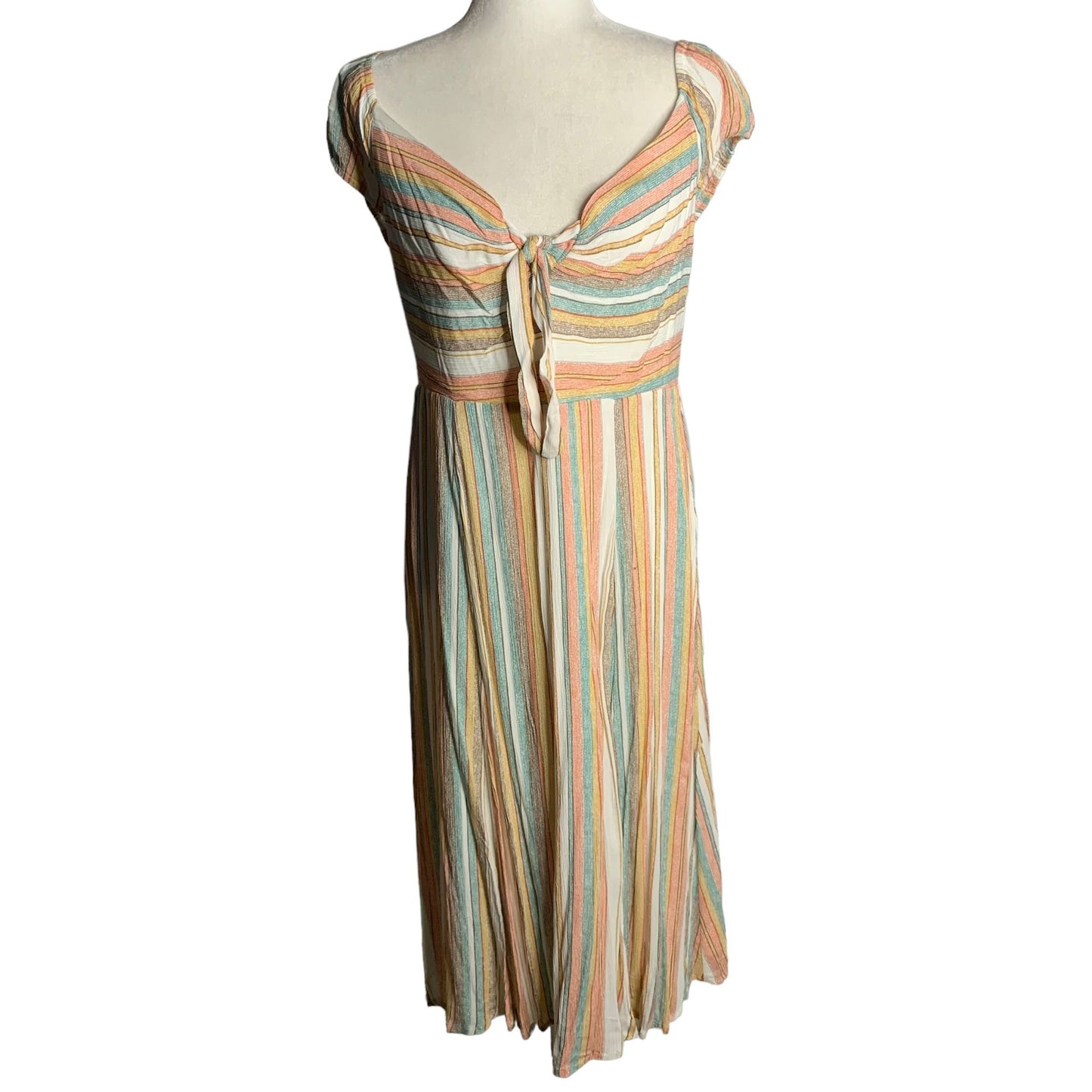 June & Hudson Off the Shoulder Dress XL Multicolored Stripes Lined Tie Bust Zip
