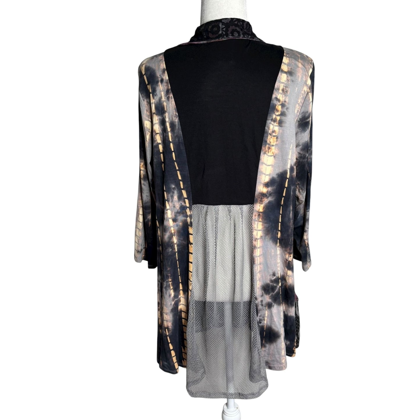 Ali Miles Mixed Media Open Front Cardigan Large Rayon Blend Multicolor Duster