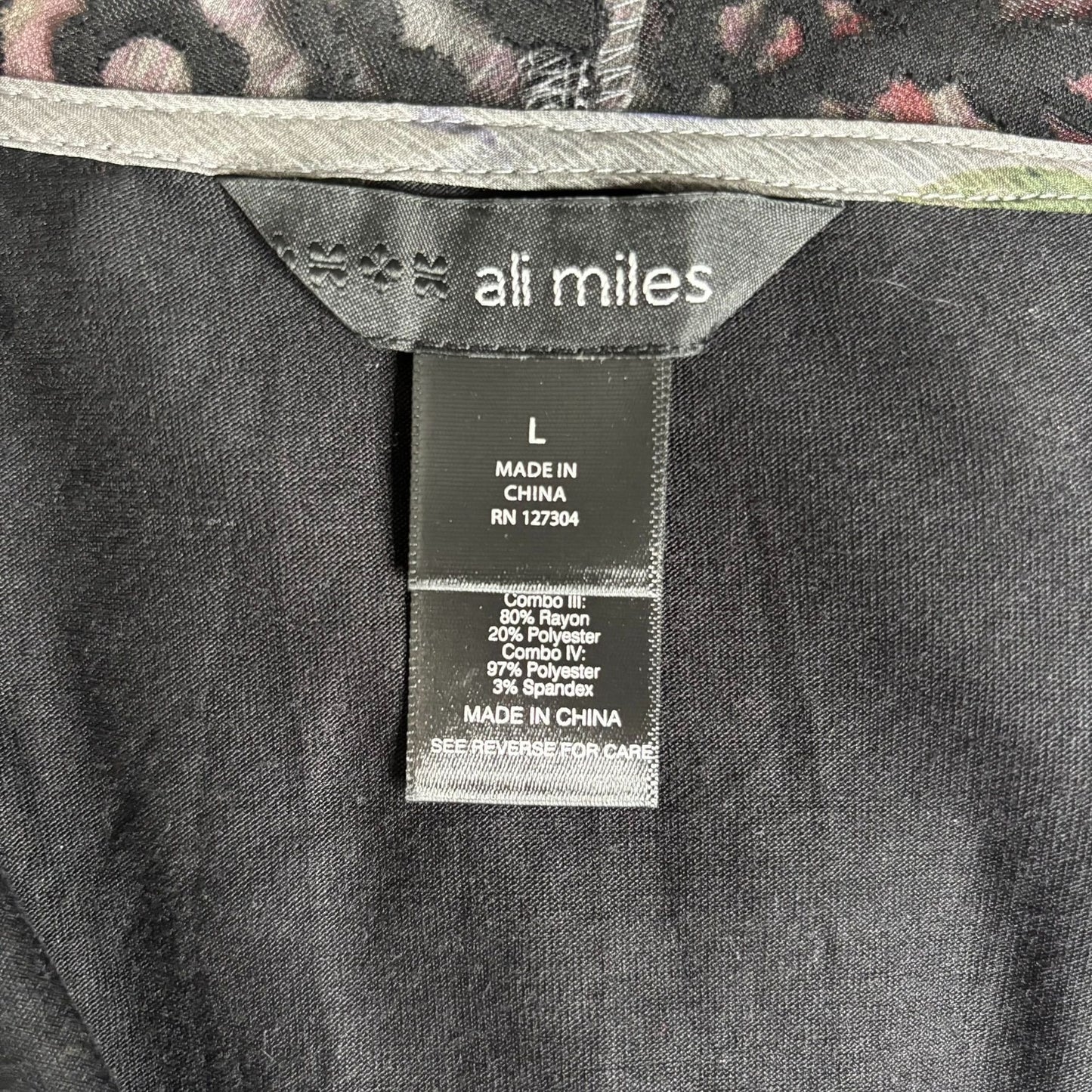 Ali Miles Mixed Media Open Front Cardigan Large Rayon Blend Multicolor Duster