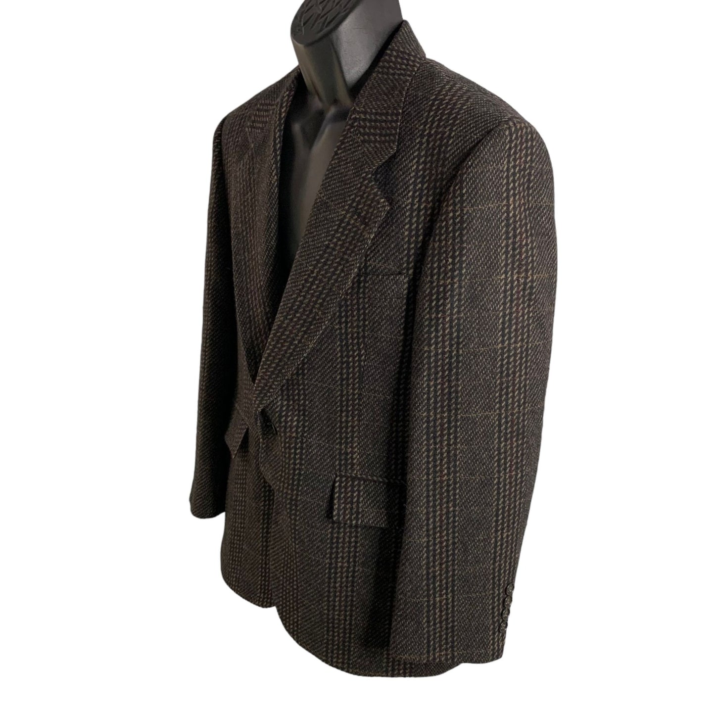Vintage Lanier Wool Blend Sport Coat Blazer 42 Black Check 2 Button Pockets