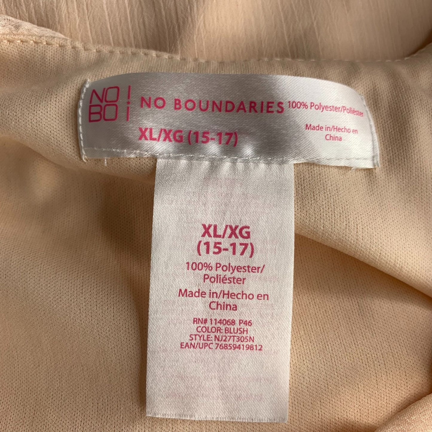 No Boundaries Sleeveless Chiffon Dress XL Blush Peach Belt Lined Lace Up V Neck