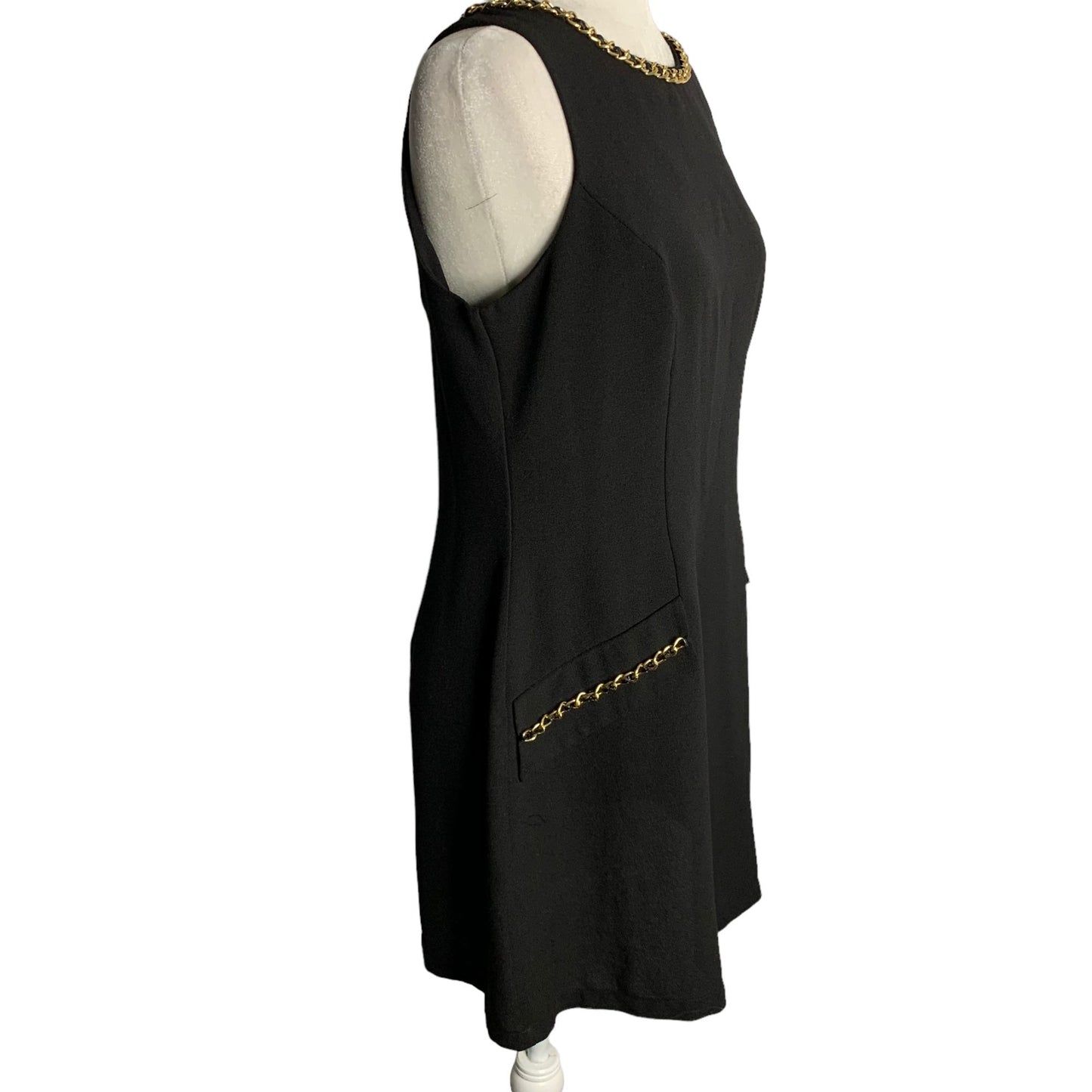 Lipsy London Sleeveless Mini Sheath Dress 10 Black Chain Detail Back Zipper