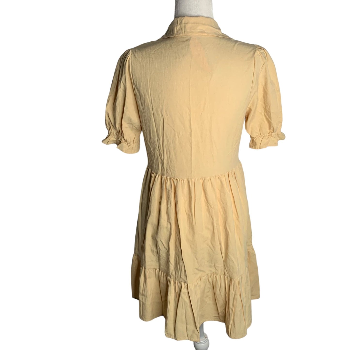 Roylamp Short Sleeve Ruffle Shirt Dress S Yellow Buttons Pockets Side Zipper NEW