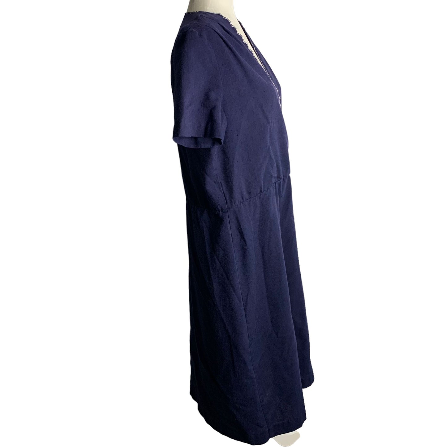 Vintage 80s Midi Sheath Dress M Blue Surplice Neck Elastic Waist Short Sleeves
