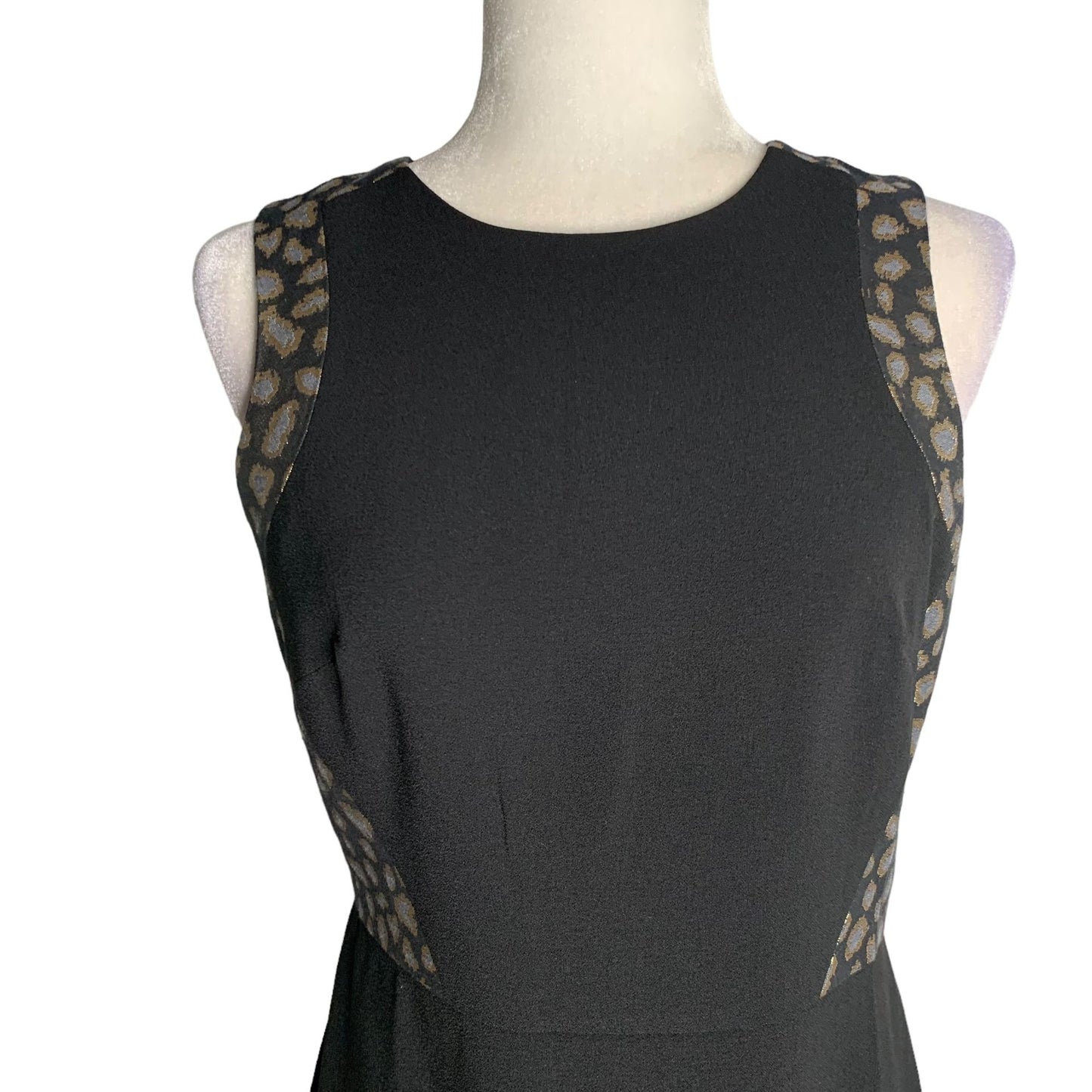 Ann Taylor Sleeveless Sheath Dress 4 Black Metallic Animal Print Zipper Lined