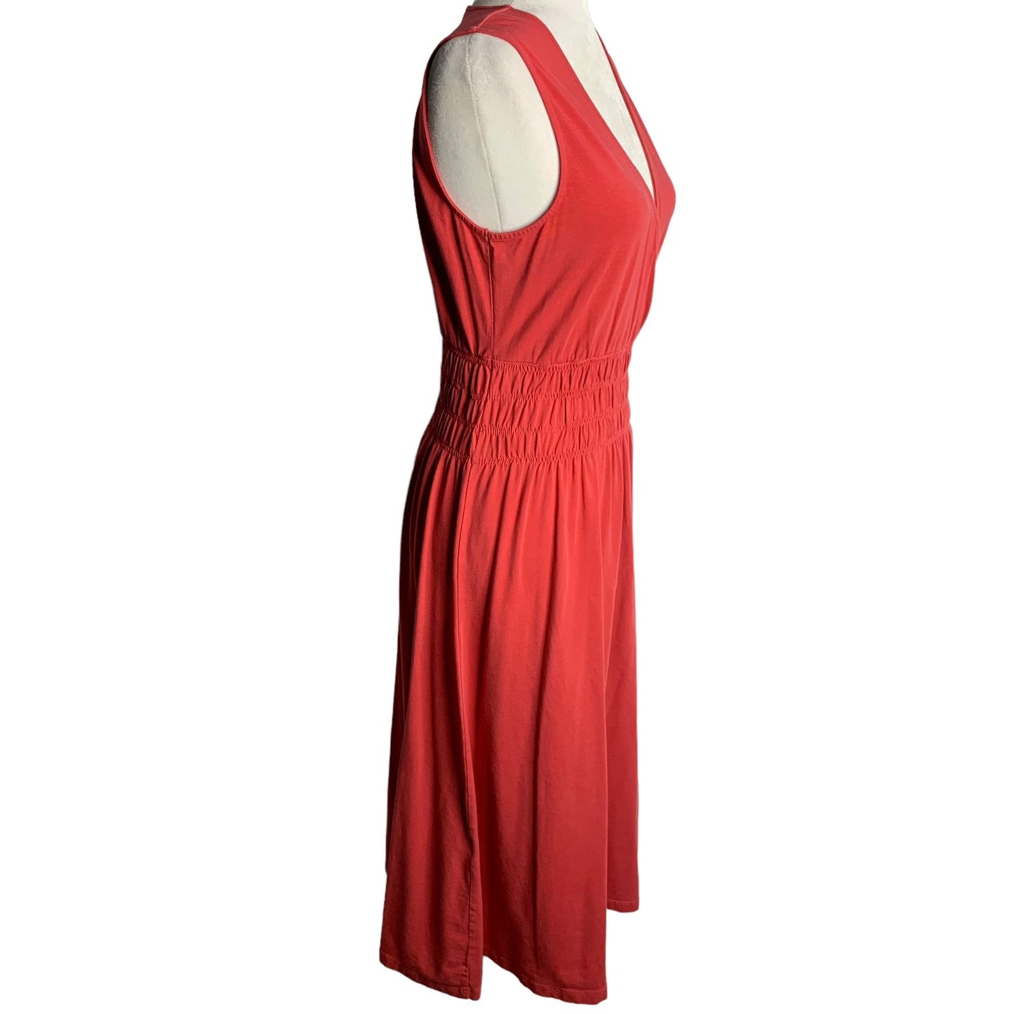 Eddie Bauer Surplice Top Midi Dress S Peach Pink Elastic Waist V Neck Stretchy