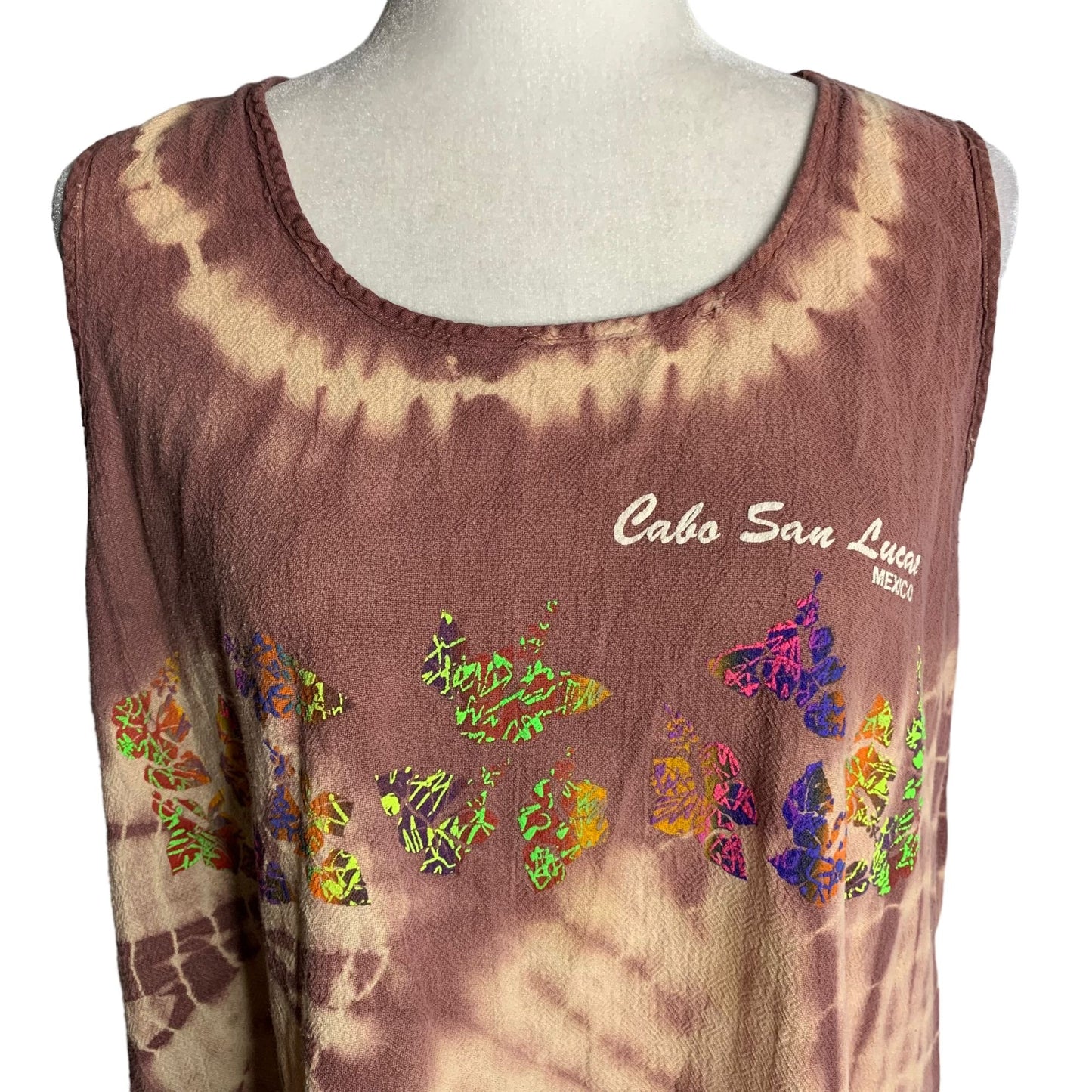 Vintage Cabo Mexico Sun Dress Cover Up M Mauve Tie Dye Sleeveless Round Neck