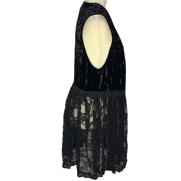 Vintage Y2K Surrealist Crushed Velvet Vest S Black Lace Cardigan Goth Festival