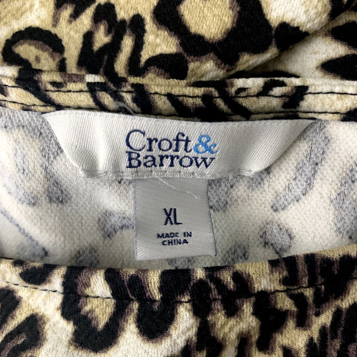 Leopard Print Pullover Blouse XL Brown Bell Sleeve Stretch Knit Round Neck