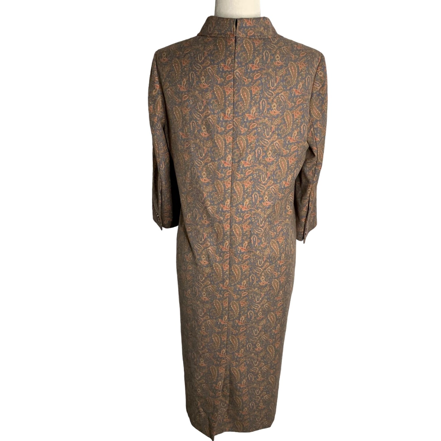 LA Sposaii Korean Retro Shift Dress M Blue Paisley Long Sleeve Button Collar Zip