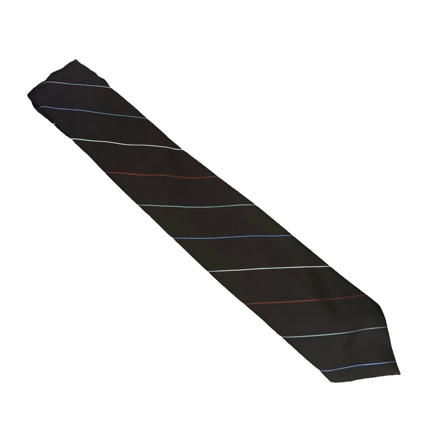 Vintage 80s John Henry Necktie Silk Brown 3 in Multicolored Stripe Pointed Tie