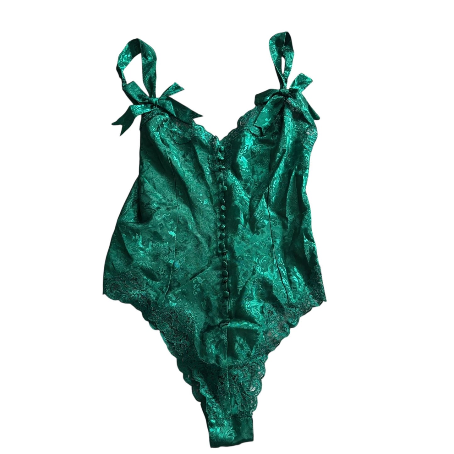 Vintage Victorias Secret Green Bodysuit Medium Teddy Lingerie Gold Label Snaps