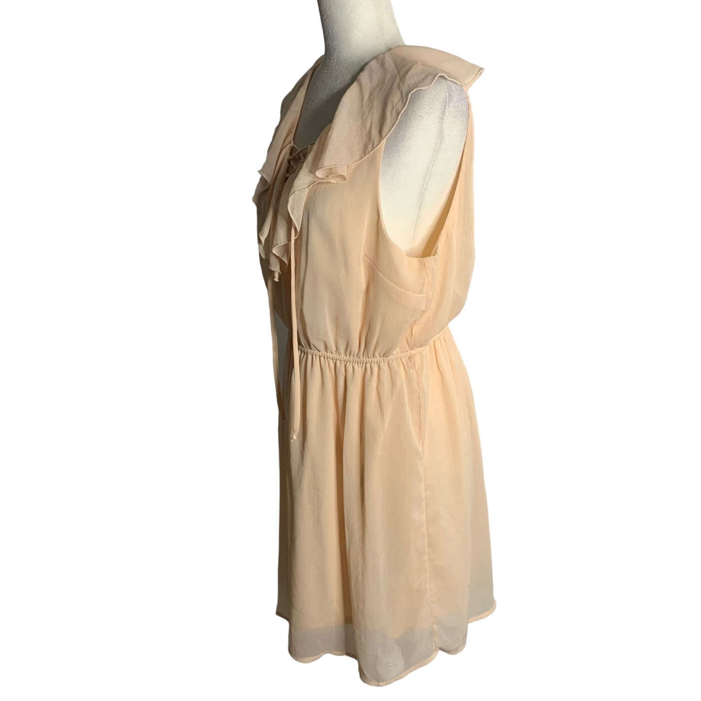 No Boundaries Sleeveless Chiffon Dress XL Blush Peach Belt Lined Lace Up V Neck