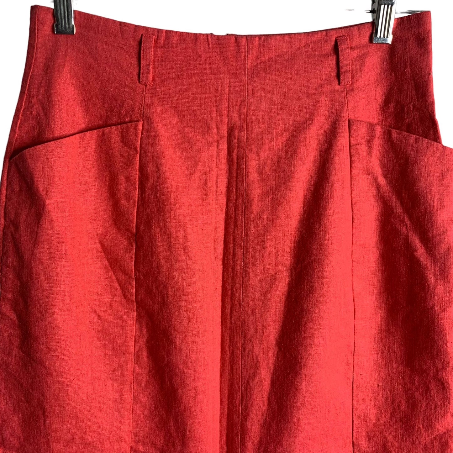 Vintage Newport News Pencil Skirt 10 Coral Pink Linen Pockets Lined Zipper