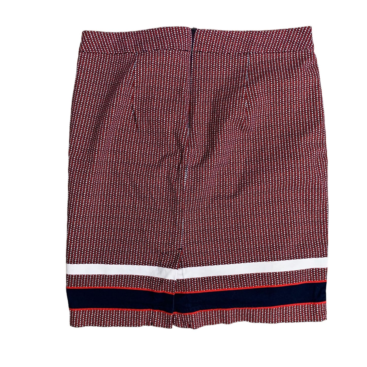 Tommy Hilfiger Mini Pencil Skirt 6 Red Chevron Stripe Stretch Zip Kick Pleat