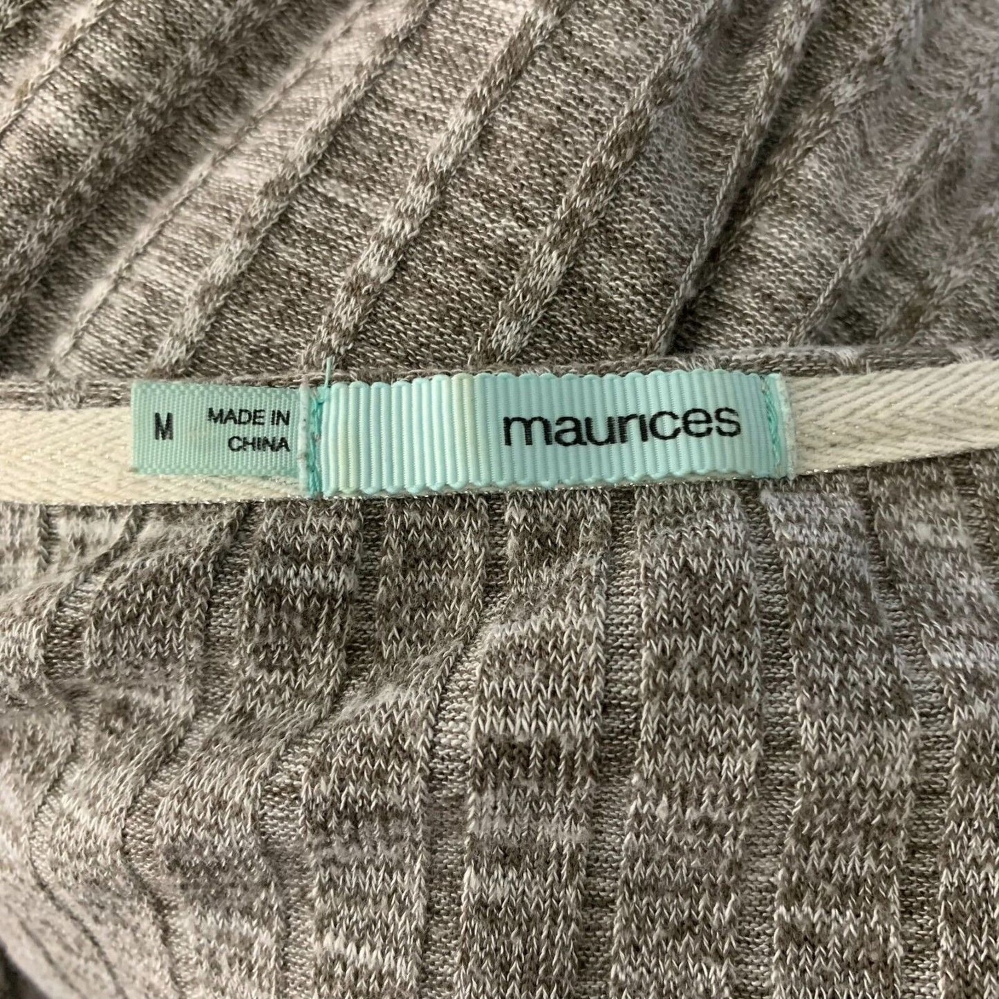 Maurices Stretch Knit Tunic Top M Brown Grey Marled 3/4 Sleeves Crochet Lace