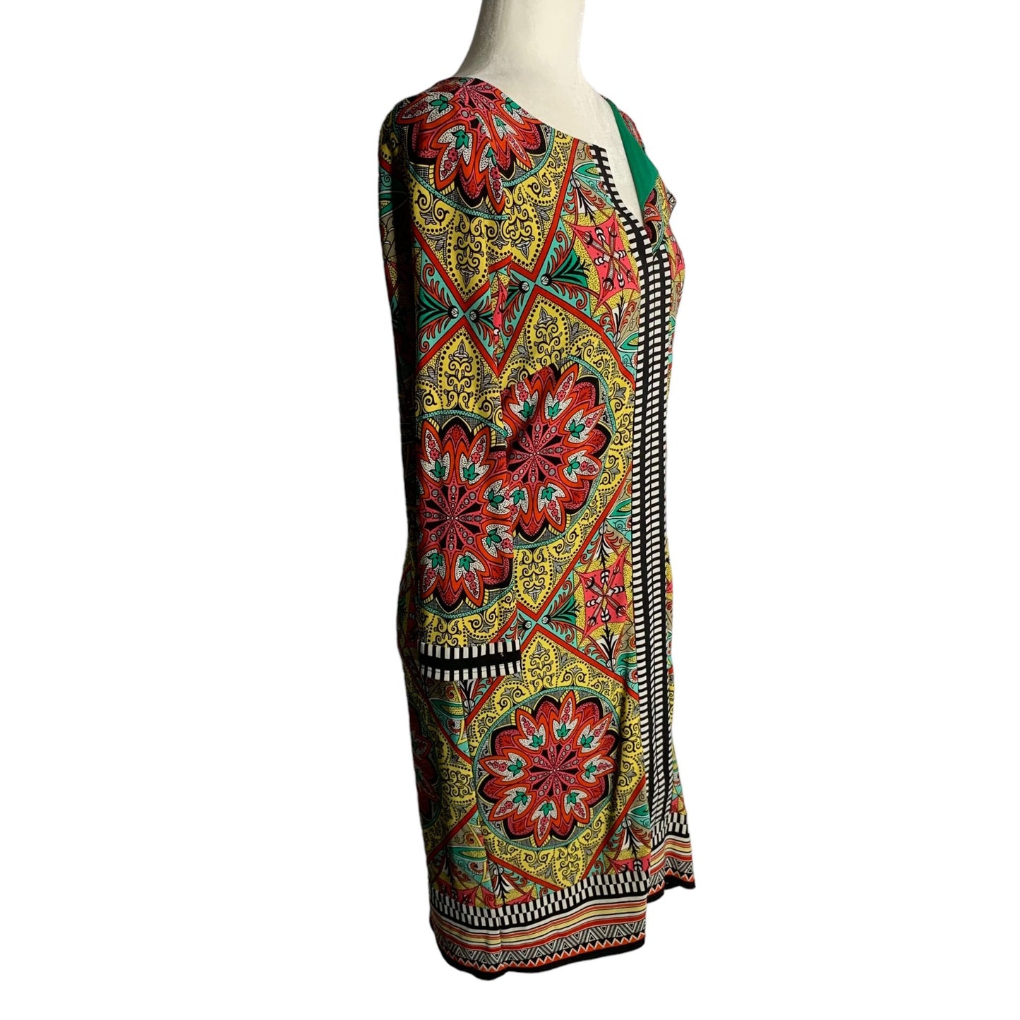 Laundry by Shelli Segal 3/4 Sleeve Shift Dress 8 Multicolored V Neck Lined