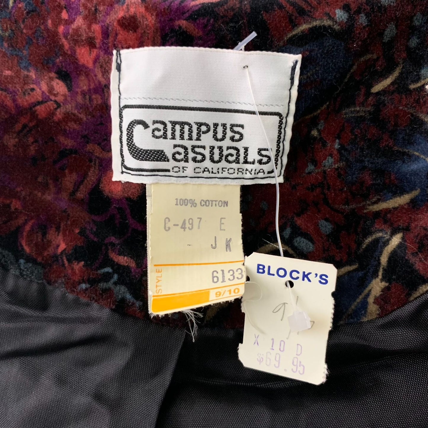 Vintage 70s Campus Casuals Velvet Blazer S Red Floral Lined Pockets Jacket NEW