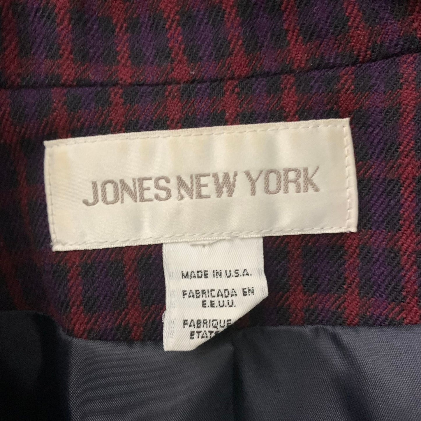 Vintage Worsted Wool Blazer Jacket XL Purple Plaid Shoulder Pads Buttons Pockets