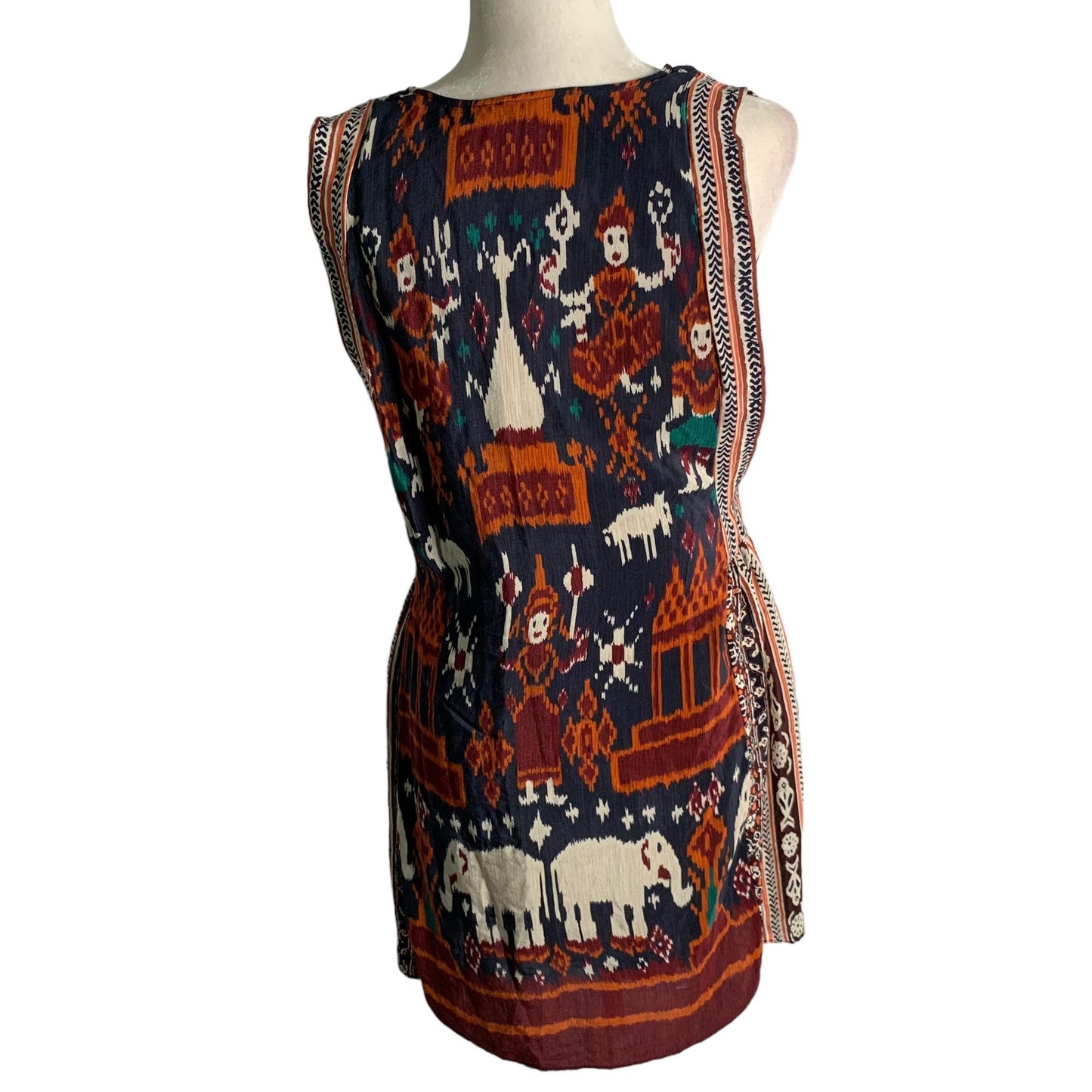Calypso St Barth Ikat Silk Mini Dress XS Blue Elephants Scoop Neck Sleeveless