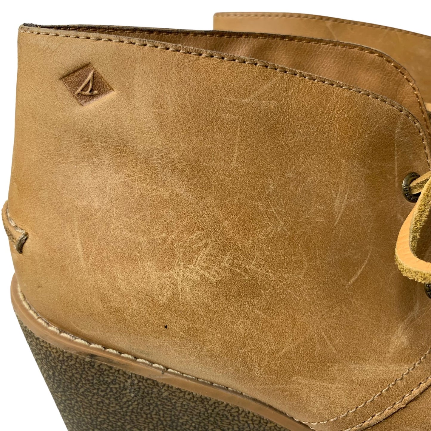 Sperry Harlow Burnished Leather Wedge Boots 8M Brown Tie Front Booties Pumps