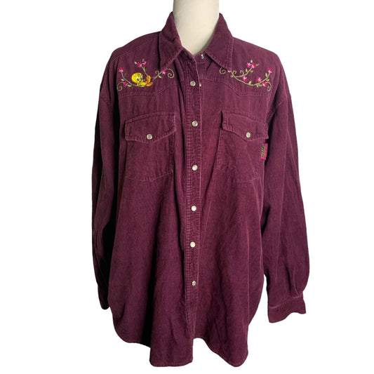 Vintage 90s Looney Tunes Tweety Bird Western Shirt XL Purple Pearl Snap Pockets